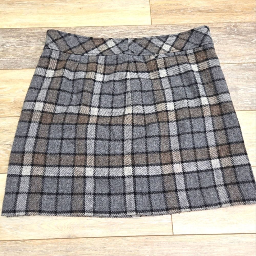 L.L. Bean wool blend plaid mini skirt plus size 18 petite  grays
